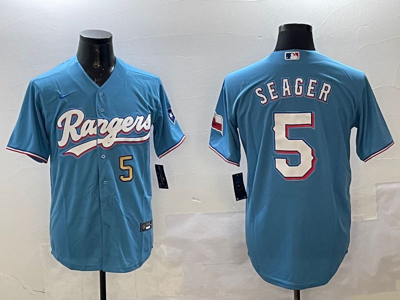 Men Texas Rangers #5 Seager Light Blue Game 2025 Nike MLB Jersey style 3->texas rangers->MLB Jersey